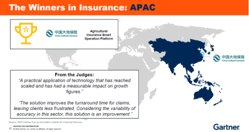 中國大地保險榮獲“Gartner2024金融服務(wù)創(chuàng)新獎”亞太區(qū)冠軍 (1)